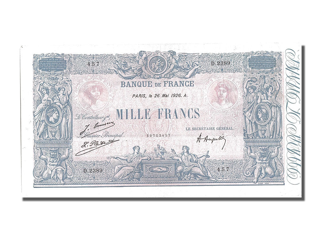 France, 1000 Francs, 1 000 F 1889-1926 ''Bleu et Rose'', 1926, KM #67j,...