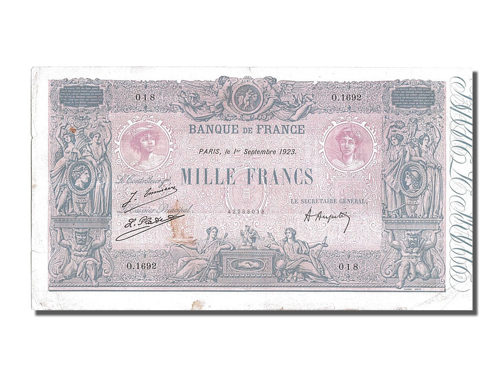 Francia, 1000 Francs, 1 000 F 1889-1926 ''Bleu et Rose'', 1923, KM:67j, 1923-...