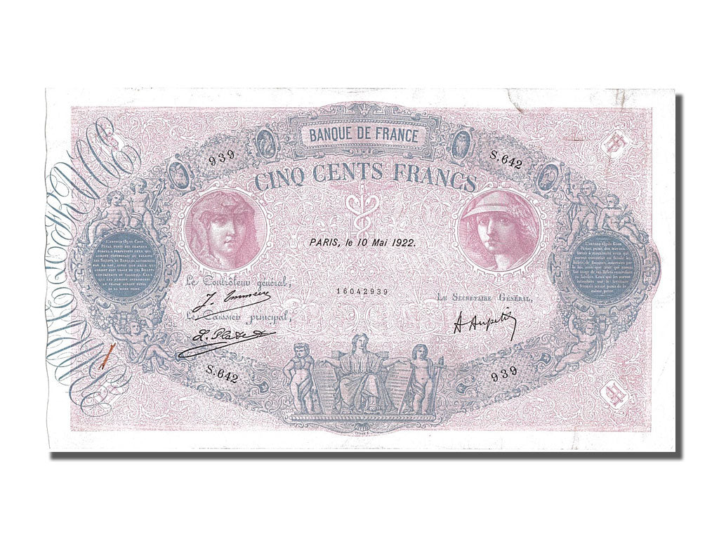 Billete, Francia, 500 Francs, 500 F 1888-1940 ''Bleu et Rose'', 1922
