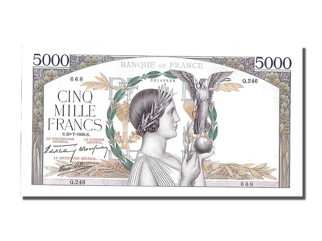 France, 5000 Francs, 5 000 F 1934-1944 ''Victoire'', 1939, KM #97a, 1939-07-20,.