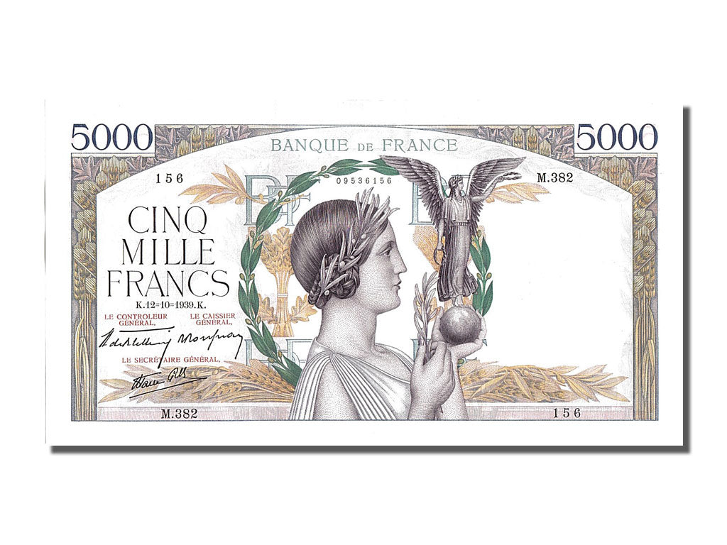 France, 5000 Francs, 5 000 F 1934-1944 ''Victoire'', 1939, KM #97a, 1939-10-12,.