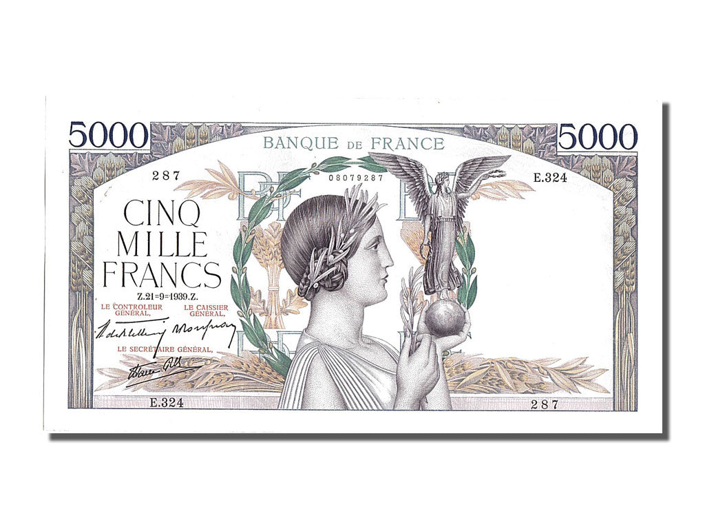 Francia, 5000 Francs, 5 000 F 1934-1944 ''Victoire'', 1939, KM:97a, 1939-09-2...