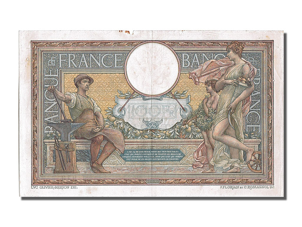 France, 100 Francs, 100 F 1908-1939 ''Luc Olivier Merson'', 1908, KM #69,...