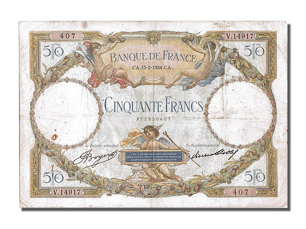 Banknote, France, 50 Francs, 50 F 1927-1934 ''Luc Olivier Merson'', 1934