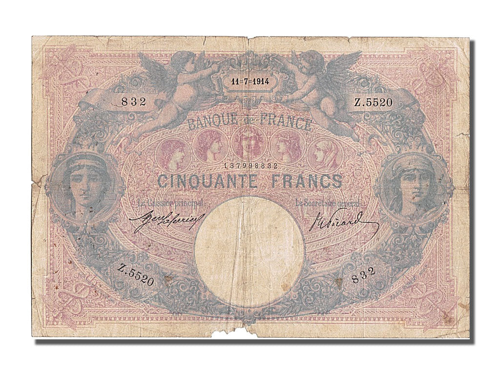 Francia, 50 Francs, 50 F 1889-1927 ''Bleu et Rose'', 1914, KM:64e, 1914-07-11...