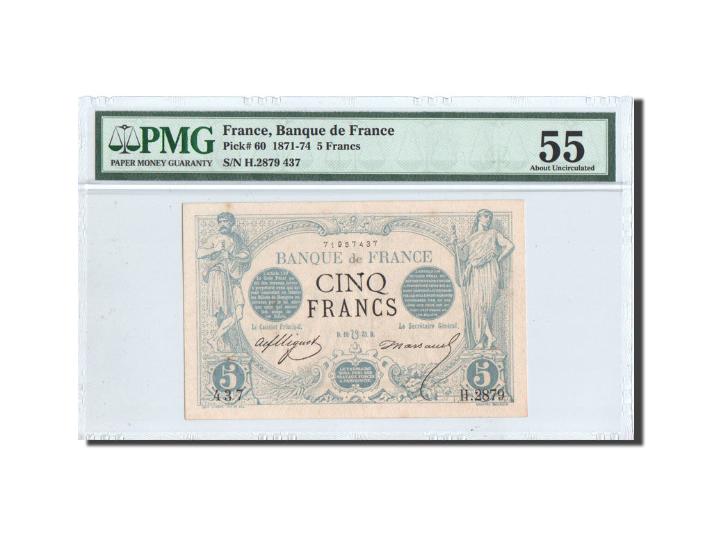 Banconote, Francia, 5 Francs, 5 F 1871-1874 ''Noir'', 1873, 1873-07-18, graded