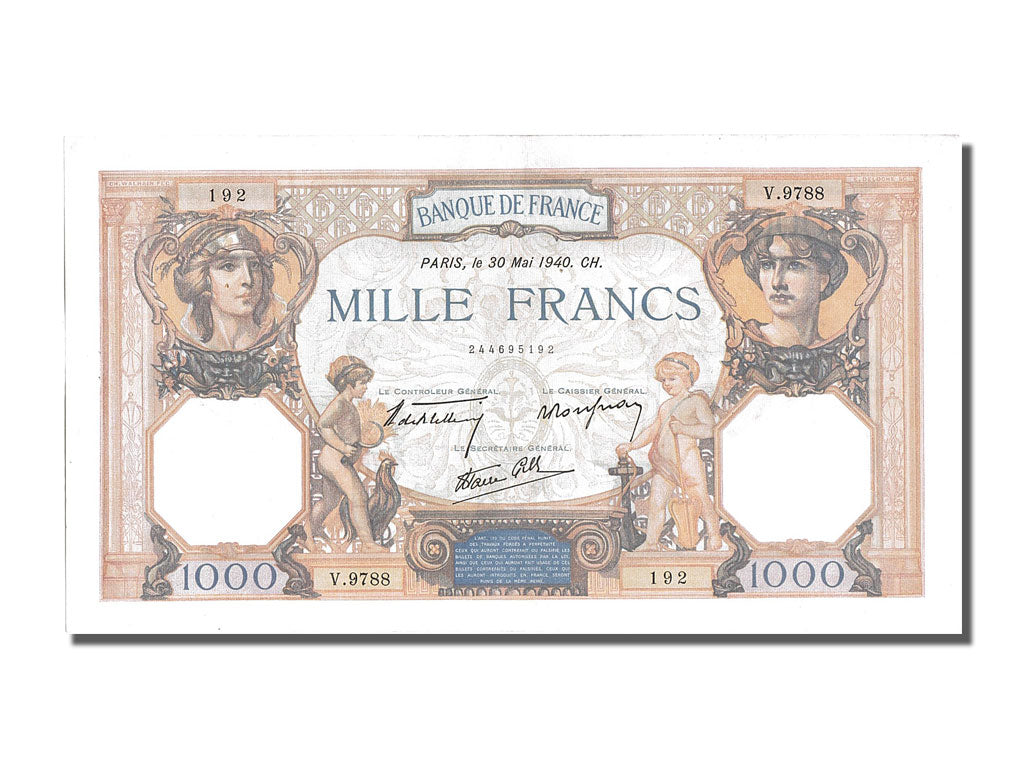 France, 500 Francs, 1 000 F 1927-1940 ''Cérès et Mercure'', 1940, KM #88c, 1...