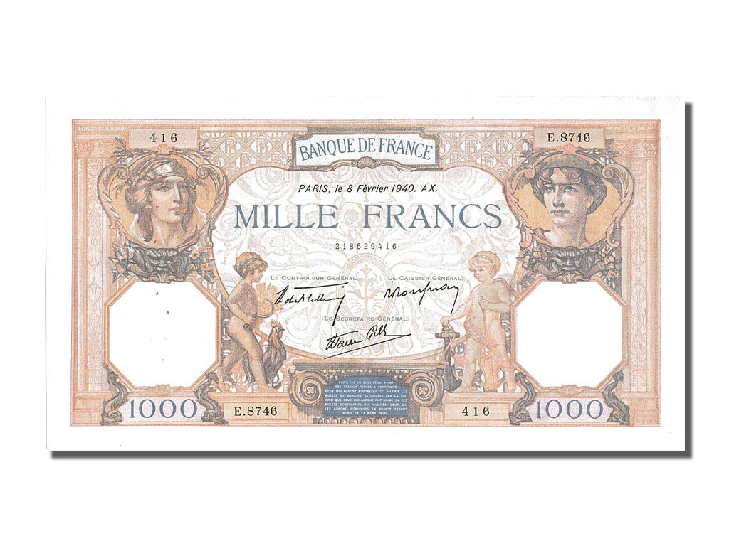 Francia, 500 Francs, 1 000 F 1927-1940 ''Cérès et Mercure'', 1940, KM:88c,...