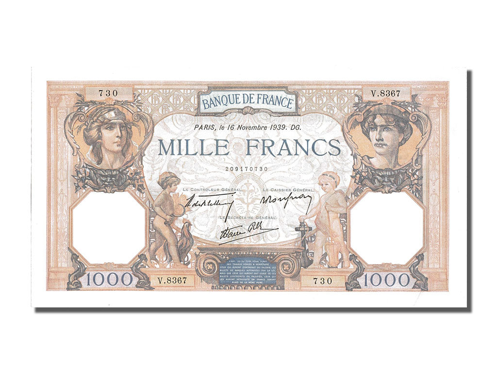 Banknote, France, 500 Francs, 1 000 F 1927-1940 ''Cérès et Mercure'', 1939