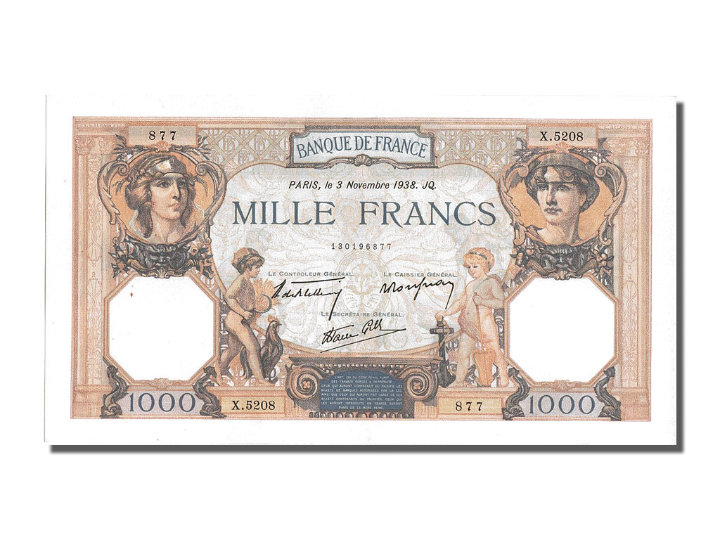 France, 500 Francs, 1 000 F 1927-1940 ''Cérès et Mercure'', 1938, KM #88c, 1...