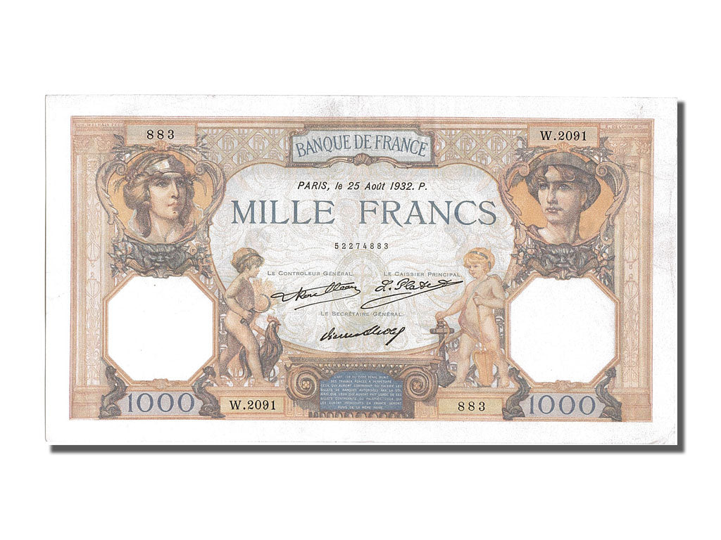 Banknote, France, 1000 Francs, 1 000 F 1927-1940 ''Cérès et Mercure'', 1932