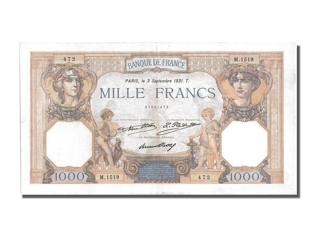 France, 1000 Francs, 1 000 F 1927-1940 ''Cérès et Mercure'', 1931, KM #79b, 1...