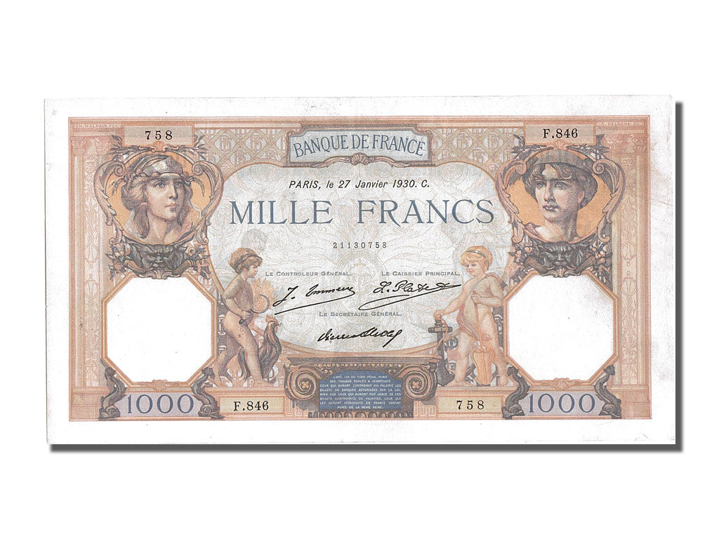 Francia, 1000 Francs, 1 000 F 1927-1940 ''Cérès et Mercure'', 1930, KM:79a,...
