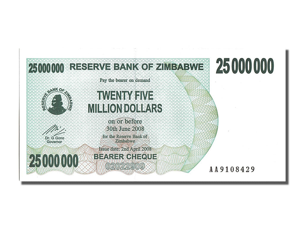 Banknote, Zimbabwe, 25 Million Dollars, 2008, 2008-04-02, KM:56, UNC(65-70)