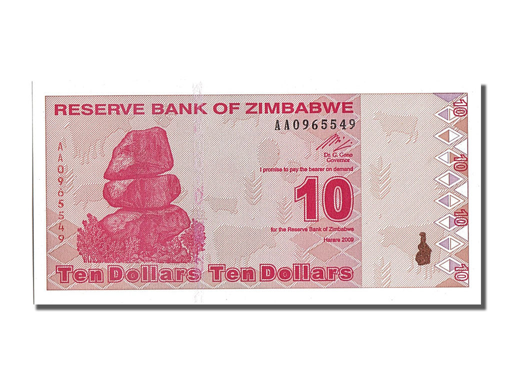 Billet, Zimbabwe, 10 Dollars, 2009, NEUF