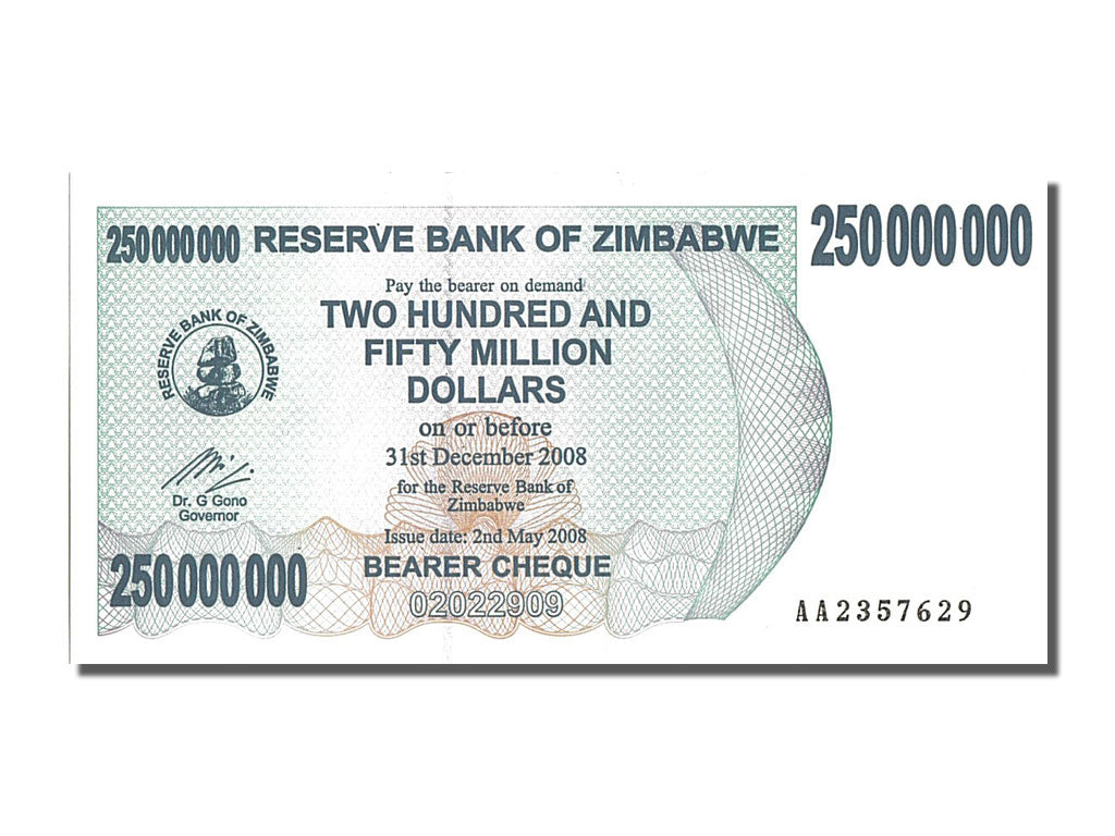 Geldschein, Simbabwe, 250 Million Dollars, 2008, UNZ