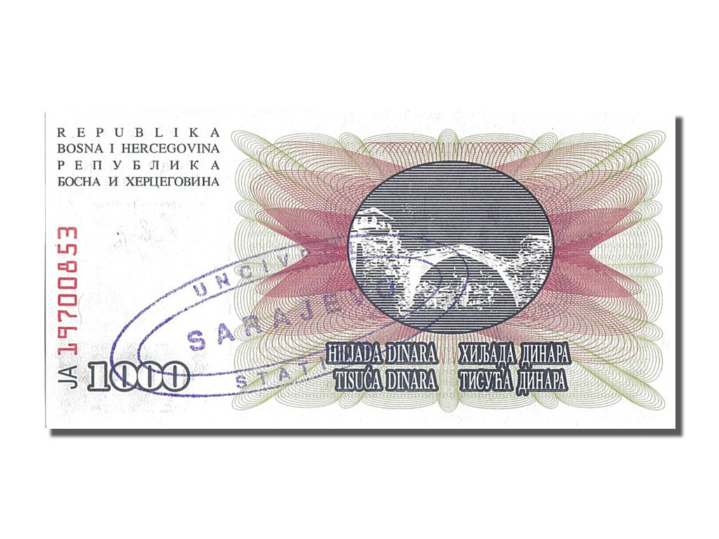 Banknote, Bosnia - Herzegovina, 1000 Dinara, 1992, 1992-07-01, UNC(65-70)