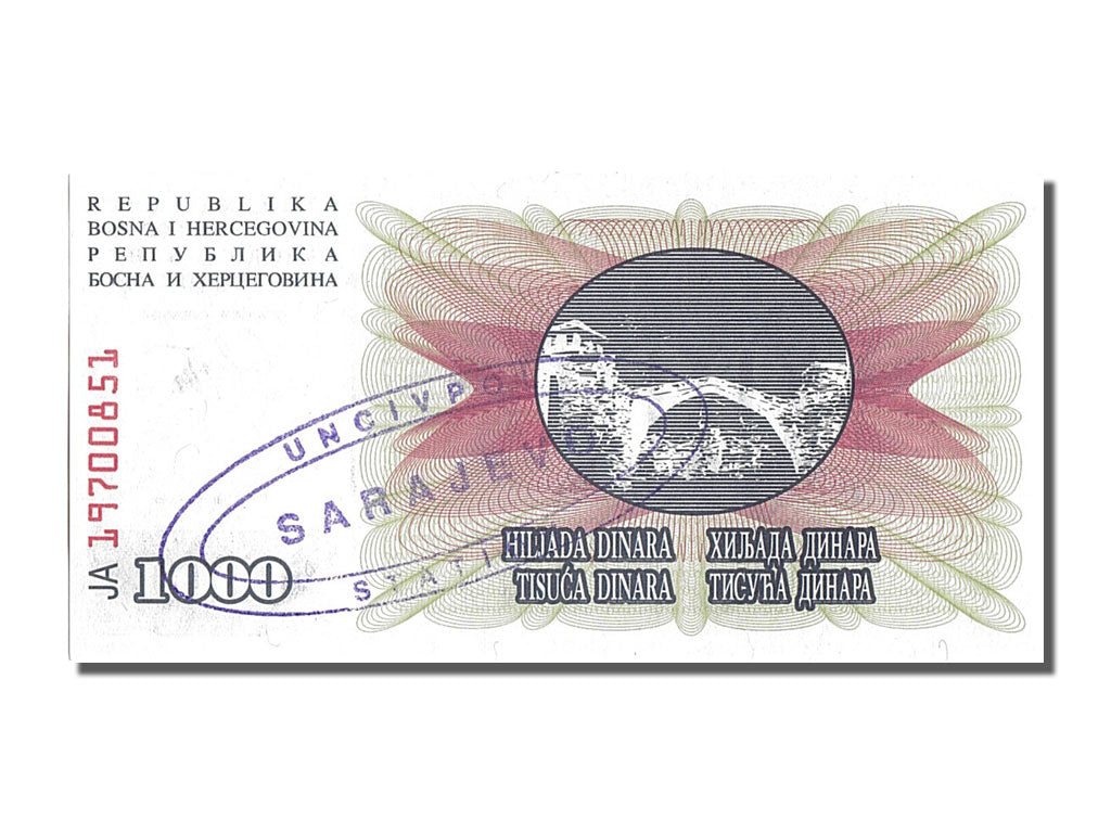 Billet, Bosnia - Herzegovina, 1000 Dinara, 1992, 1922-07-01, NEUF