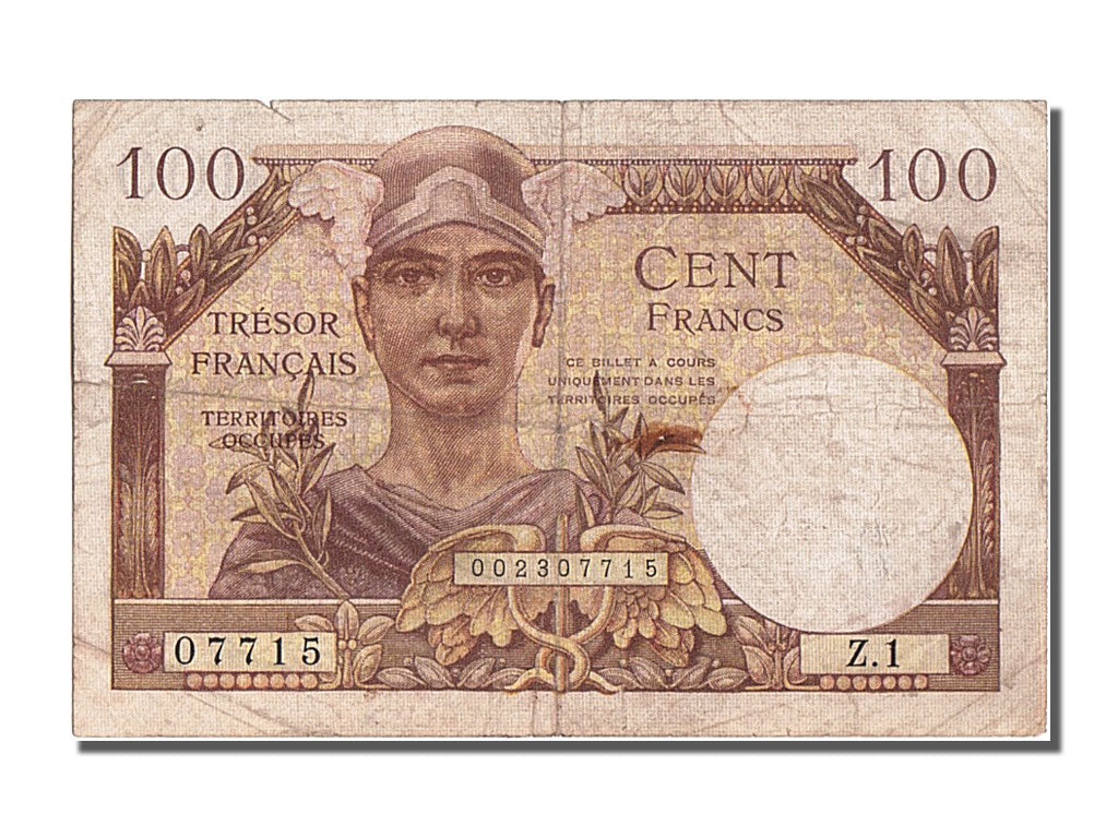 France, 100 Francs, 1947 French Treasury, 1947, KM #M9, VF(30-35), Z.1, Fayette.