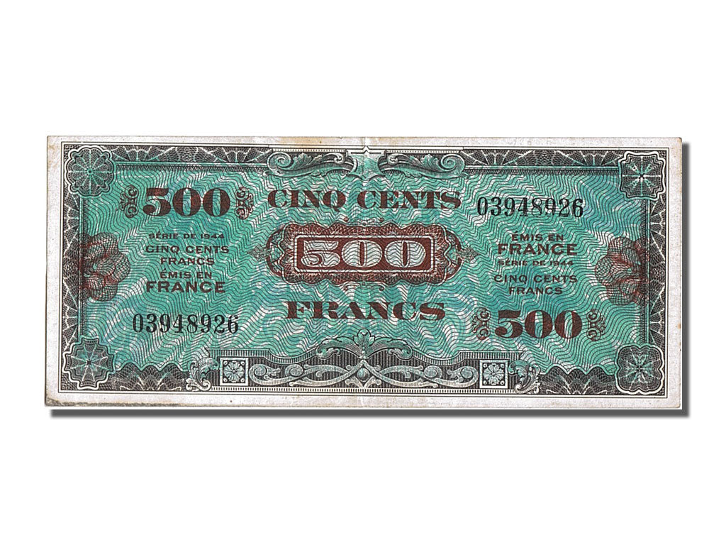 France, 500 Francs, 1945 Verso France, 1944, KM #119a, 1944-06-01, AU(55-58),...