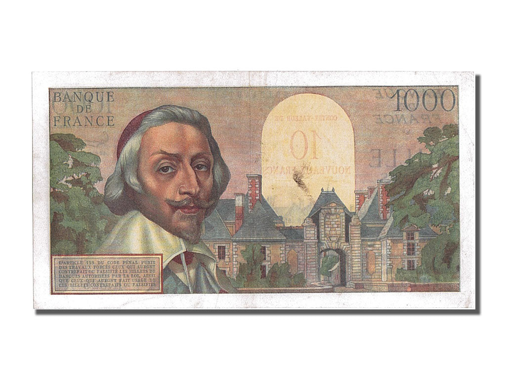 Francia, 10 Nouveaux Francs on 1000 Francs, 1955-1959 Overprinted with ''Nouv...
