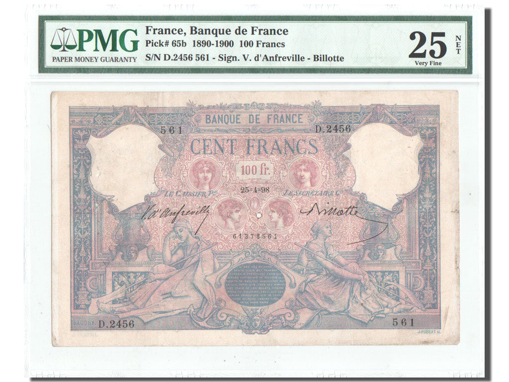 France, 100 Francs, 100 F 1888-1909 ''Bleu et Rose'', 1898, KM #65b,...
