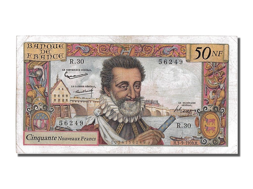 France, 50 Nouveaux Francs, 50 NF 1959-1961 ''Henri IV'', 1959, KM #143a,...