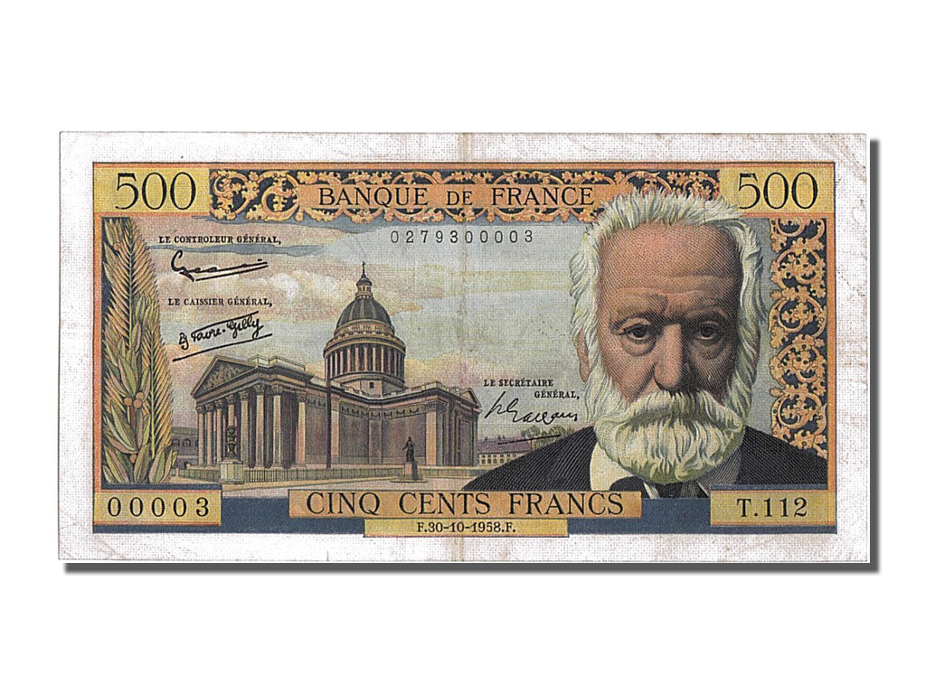 France, 500 Francs, 1955-1959 Overprinted with ''Nouveaux Francs'', 1958, KM...