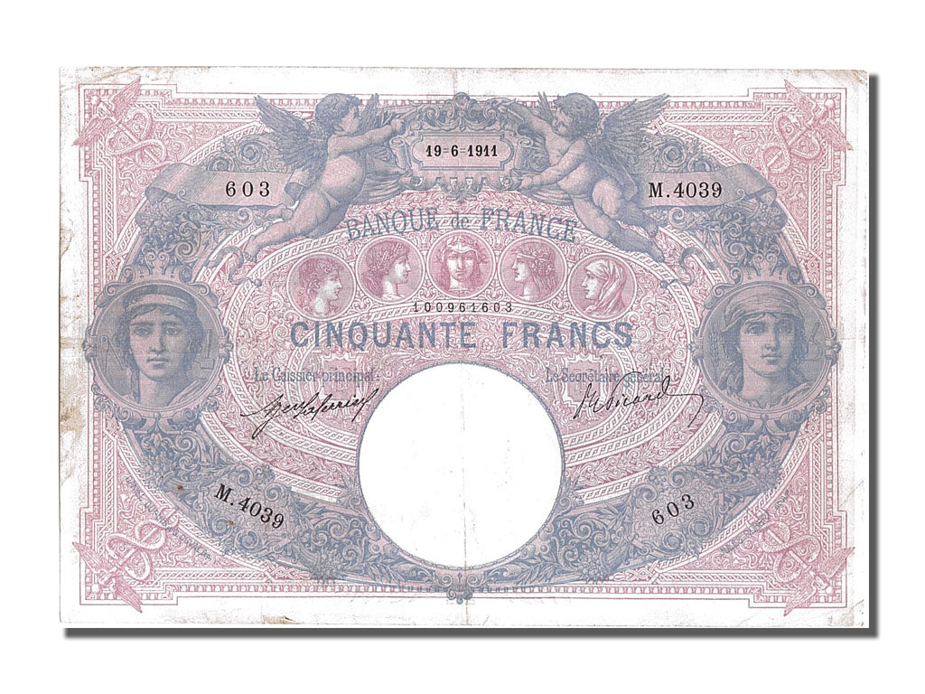 Billet, France, 50 Francs, 50 F 1889-1927 ''Bleu et Rose'', 1911, 1911-06-19