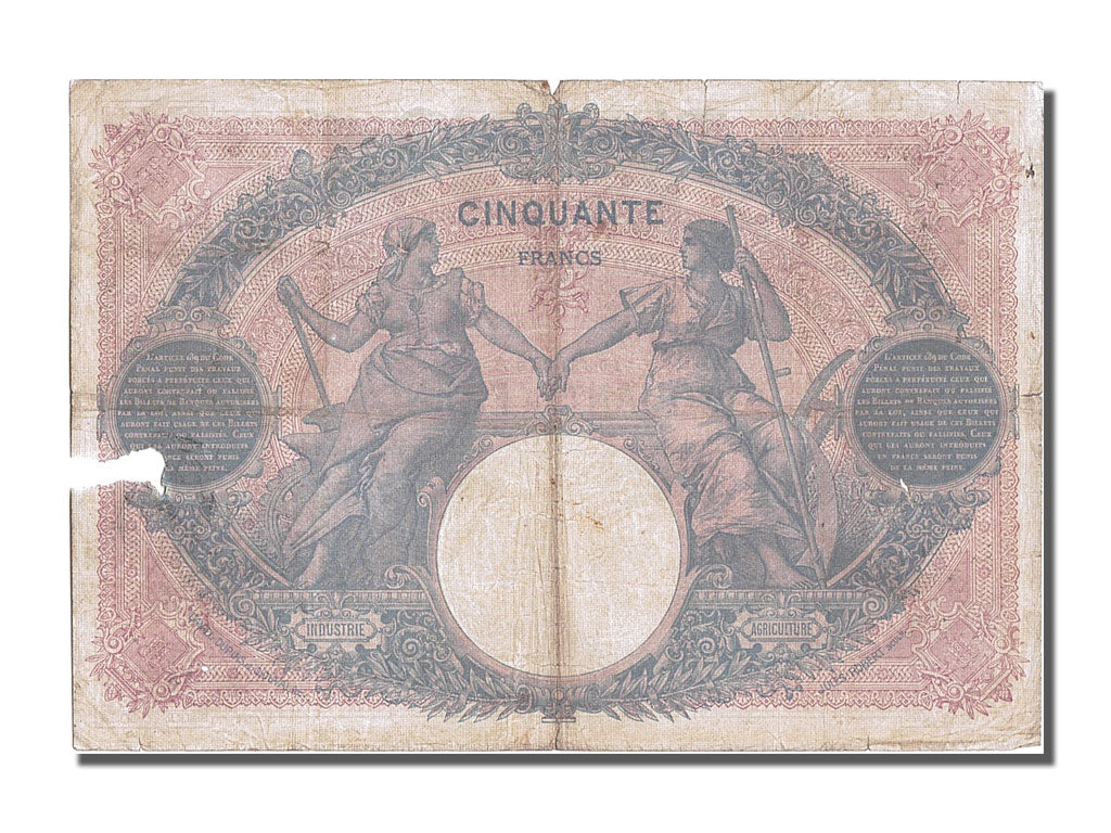 France, 50 Francs, 50 F 1889-1927 ''Bleu et Rose'', 1912, KM #64e, 1912-06-11,..
