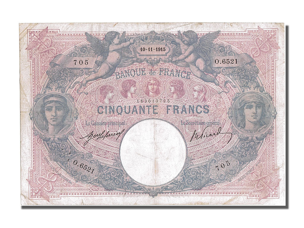 France, 50 Francs, 50 F 1889-1927 ''Bleu et Rose'', 1915, KM #64e, 1915-11-10,..