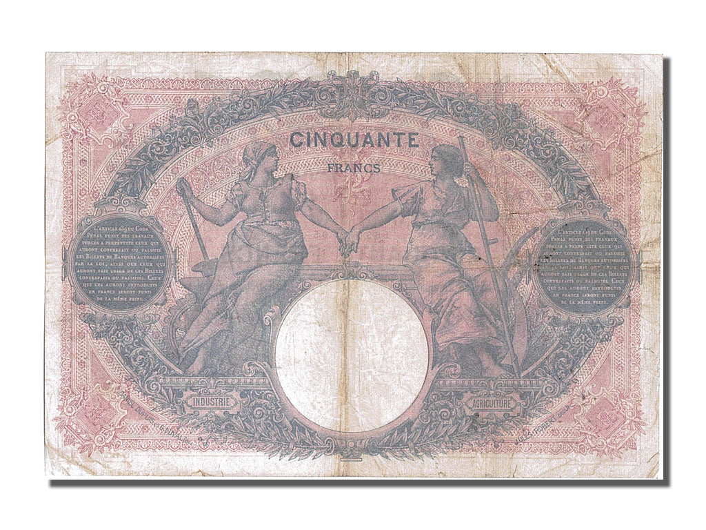 France, 50 Francs, 50 F 1889-1927 ''Bleu et Rose'', 1915, KM #64e, 1915-11-10,..