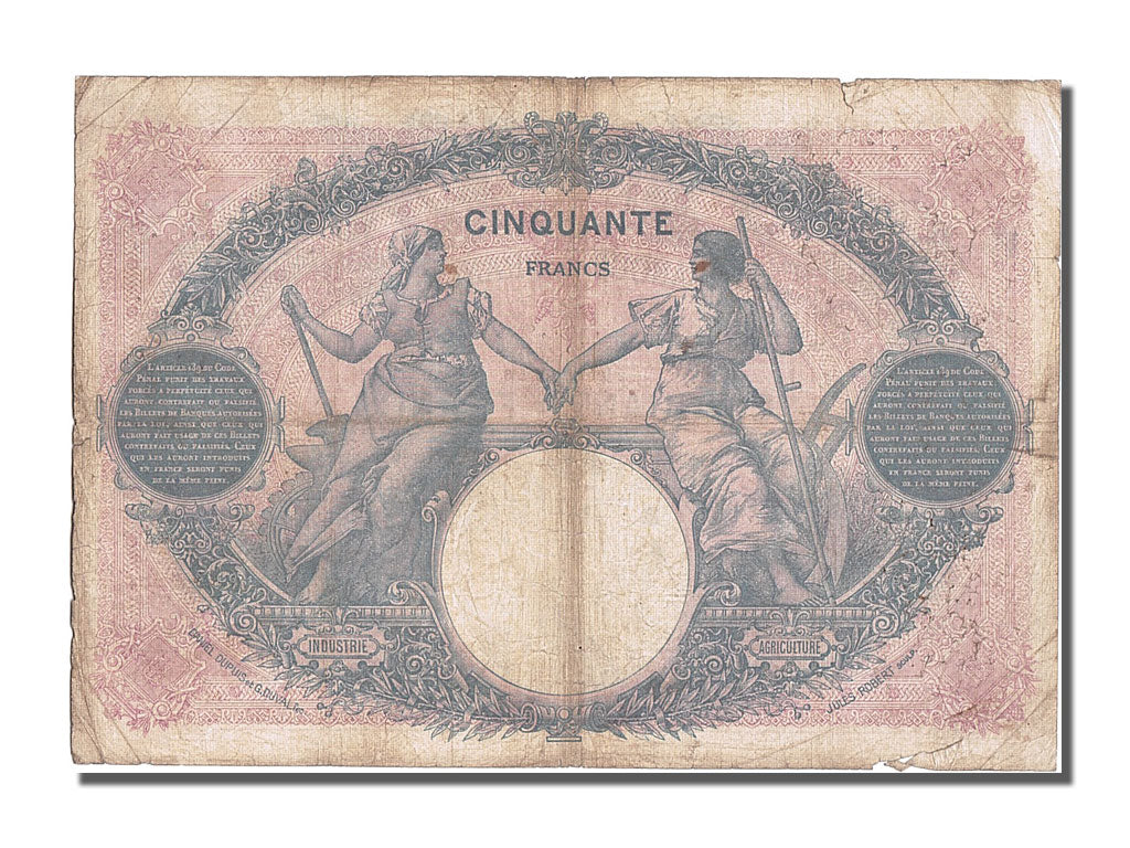 France, 50 Francs, 50 F 1889-1927 ''Bleu et Rose'', 1919, KM #64e, 1919-01-22,..