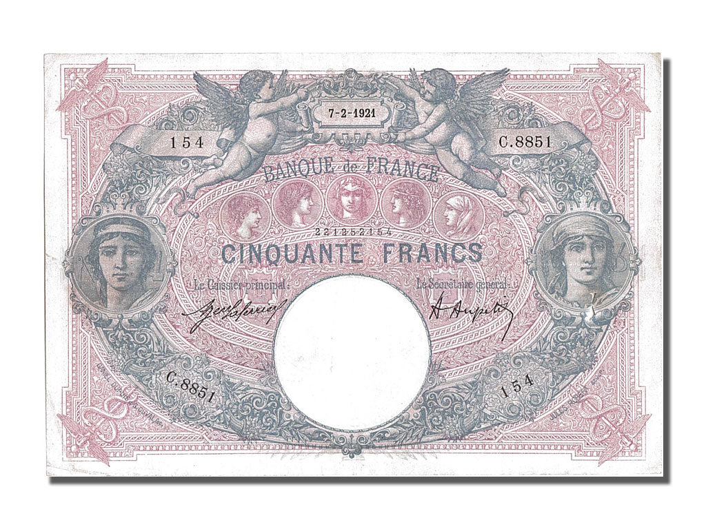 Banknote, France, 50 Francs, 50 F 1889-1927 ''Bleu et Rose'', 1921, 1921-02-07