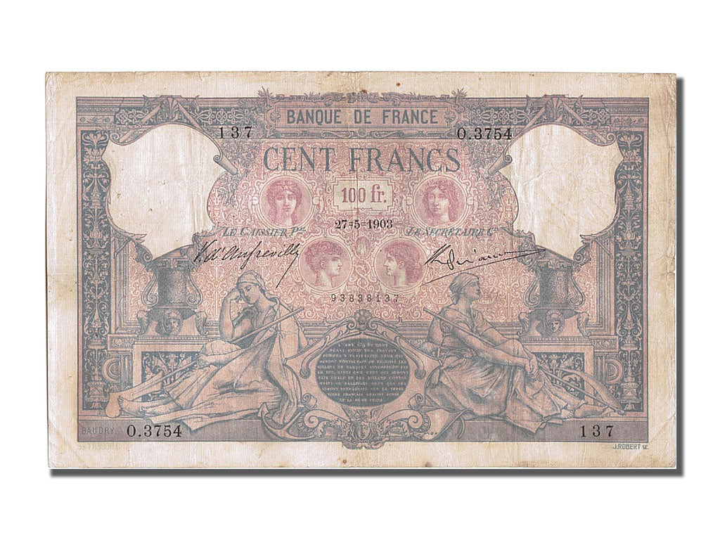 Banknote, France, 100 Francs, 100 F 1888-1909 ''Bleu et Rose'', 1903