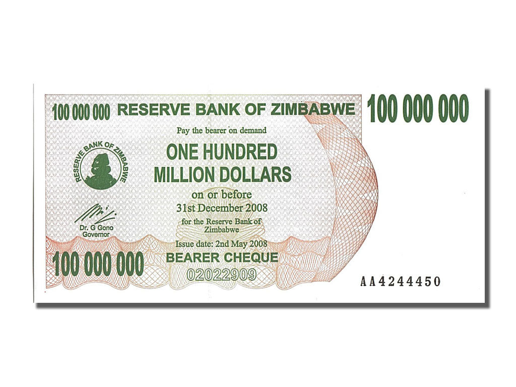 Banconote, Zimbabwe, 100 Million Dollars, 2008, 2008-05-02, FDS