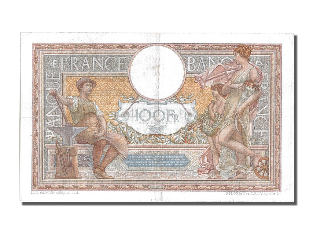 France, 100 Francs, 100 F 1908-1939 ''Luc Olivier Merson'', 1938, KM #86b,...