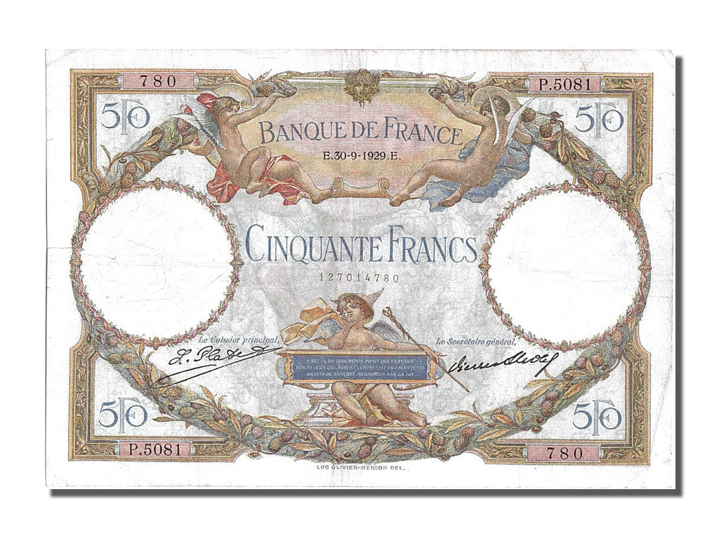 France, 50 Francs, 50 F 1927-1934 ''Luc Olivier Merson'', 1929, KM #77a,...