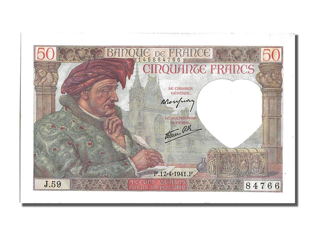 France, 50 Francs, 50 F 1940-1942 ''Jacques Coeur'', 1941, KM #93, 1941-04-17,..