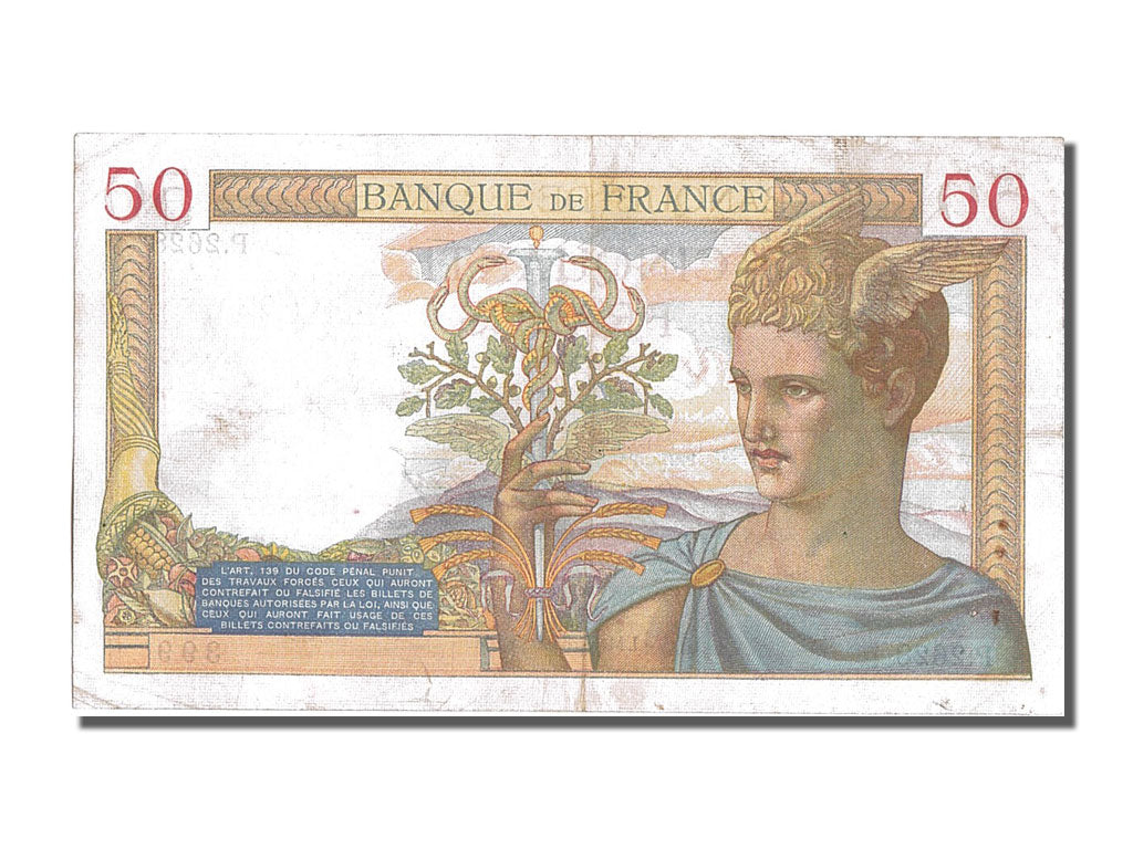 France, 50 Francs, 50 F 1934-1940 ''Cérès'', 1935, KM #81, 1935-08-14, AU(50-53)