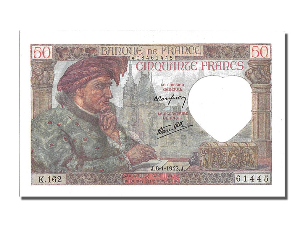 Geldschein, Frankreich, 50 Francs, 50 F 1940-1942 ''Jacques Coeur'', 1942