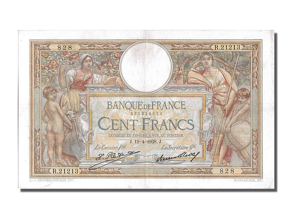 Banknote, France, 100 Francs, 100 F 1908-1939 ''Luc Olivier Merson'', 1928