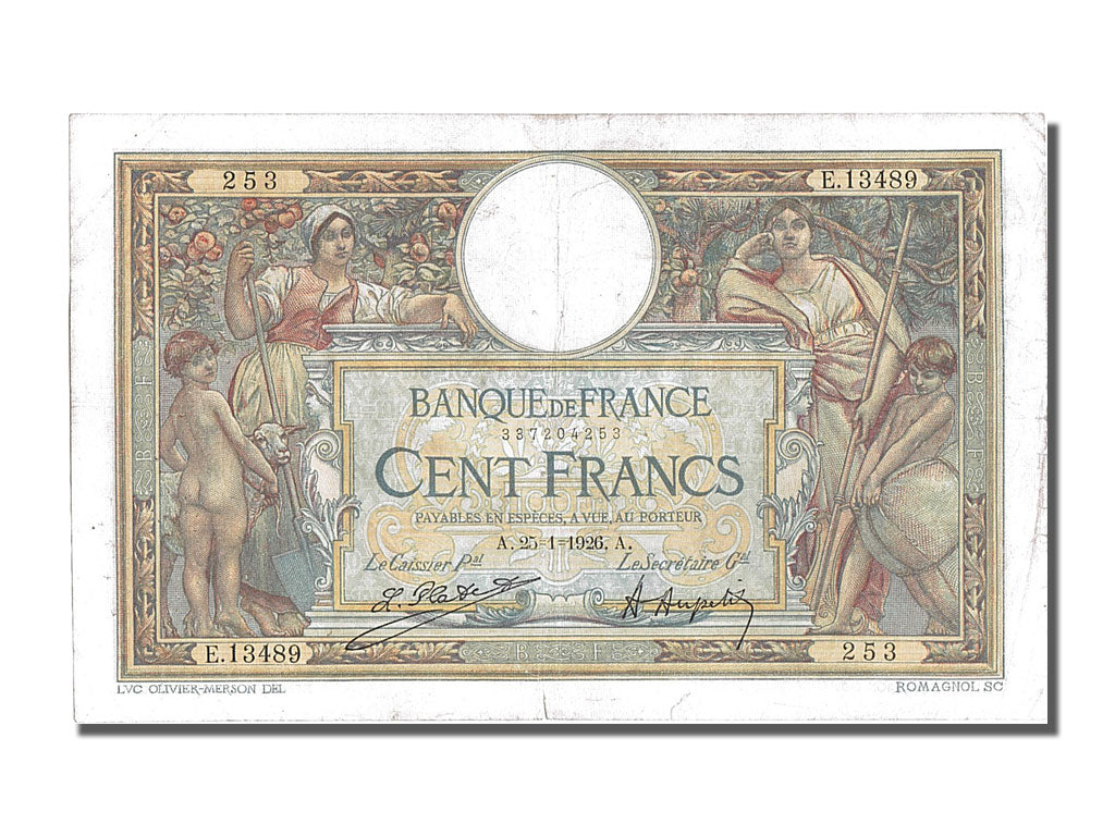 Banknote, France, 100 Francs, 100 F 1908-1939 ''Luc Olivier Merson'', 1926