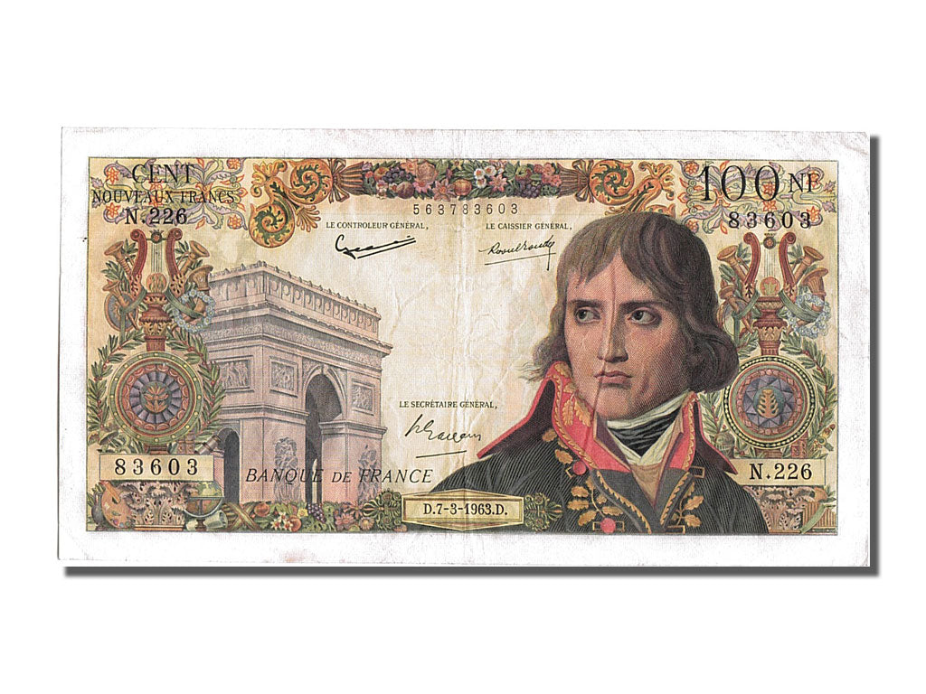 France, 100 Nouveaux Francs, 100 NF 1959-1964 ''Bonaparte'', 1963, KM #144a,...
