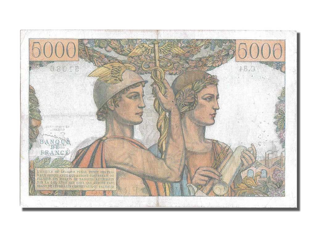 Banknot, Francja, 5000 Francs, Terre et Mer, 1951, 1951-08-16, AU(50-53)