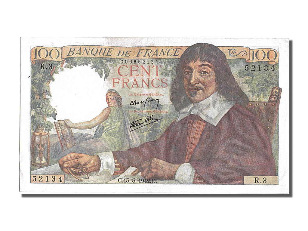 FRANCE, 100 Francs, 100 F 1942-1944 ''Descartes'', 1942, 1942-05-15,...