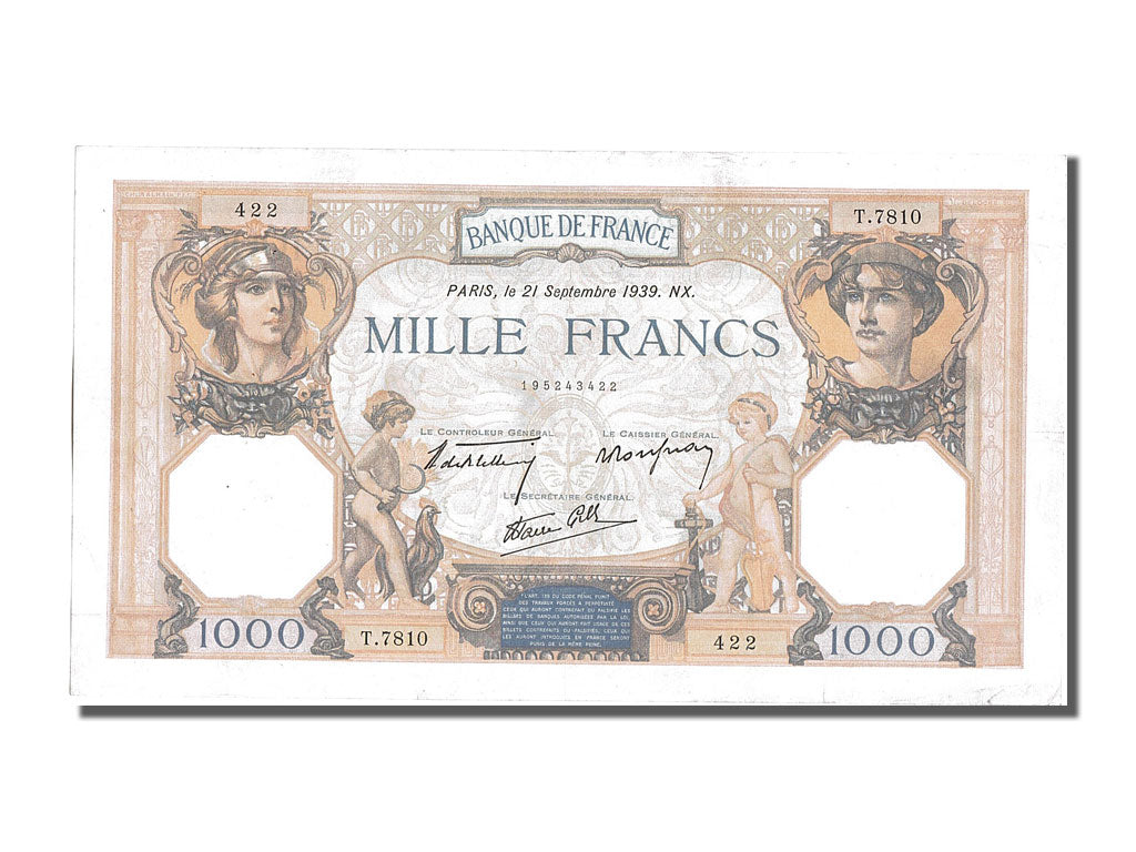 France, 500 Francs, 1 000 F 1927-1940 ''Cérès et Mercure'', 1939, KM #88c, 1...