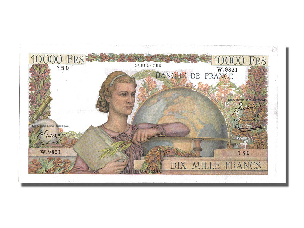 France, 10,000 Francs, 10 000 F 1945-1956 ''Génie Français'', 1955, KM #132d, 19