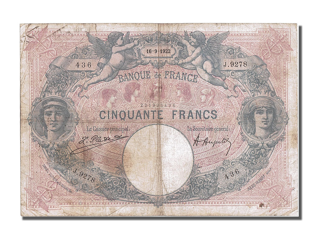 Banknote, France, 50 Francs, 50 F 1889-1927 ''Bleu et Rose'', 1922, 1922-09-16