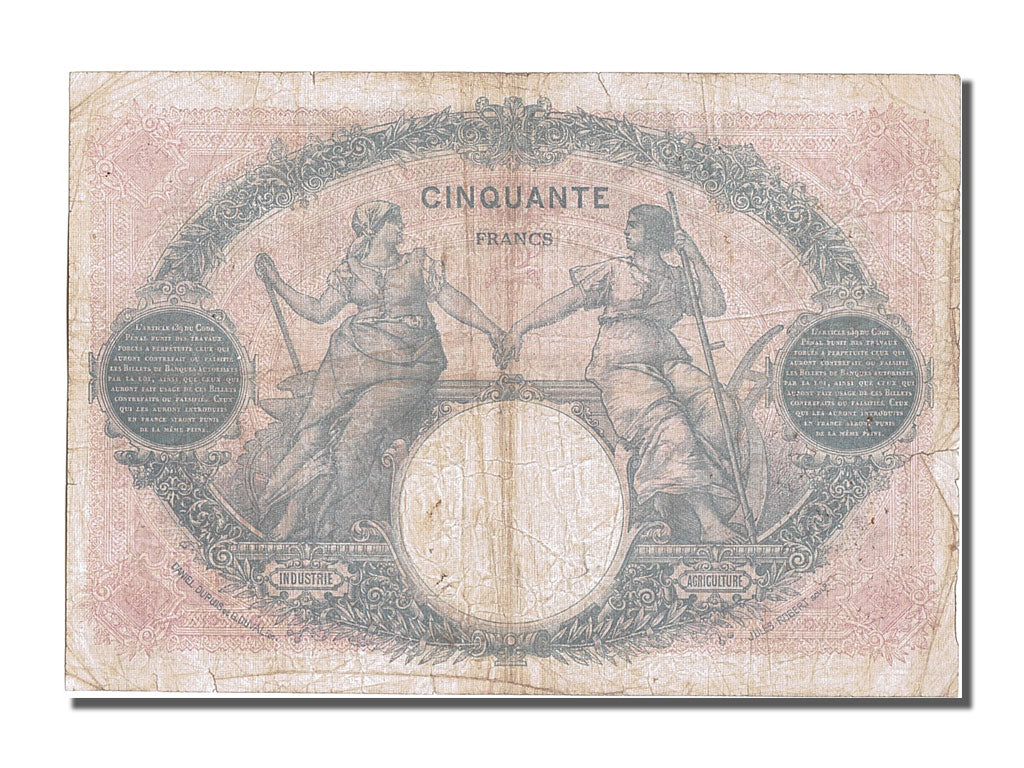 France, 50 Francs, 50 F 1889-1927 ''Bleu et Rose'', 1924, KM #64g, 1924-11-12,..
